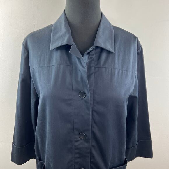 PHILIPPE ADEC Button Down Jacket Navy Long Sleeve Pockets Collared Size 10 - Picture 2 of 9